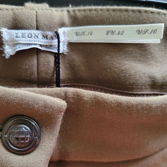 NEW Leon Max Studio Size 10 Pants Career Dressy Limited Ed. Lined dark tan NWT - Picture 8 of 10